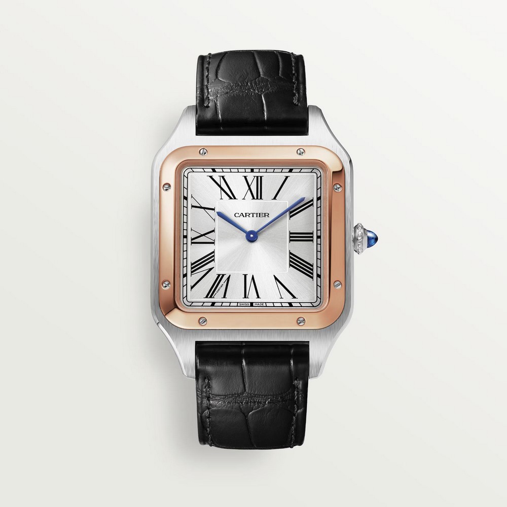 Đồng Hồ Cartier Santos-Dumont Extra-Large Watch Nam Xám Vàng Hồng